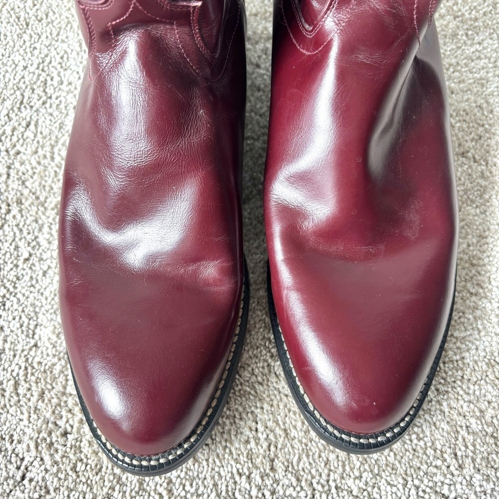 Tony Lama Maroon Burgundy Leather Cowboy Western Boot Round Toe Vintage - Picture 3 of 9
